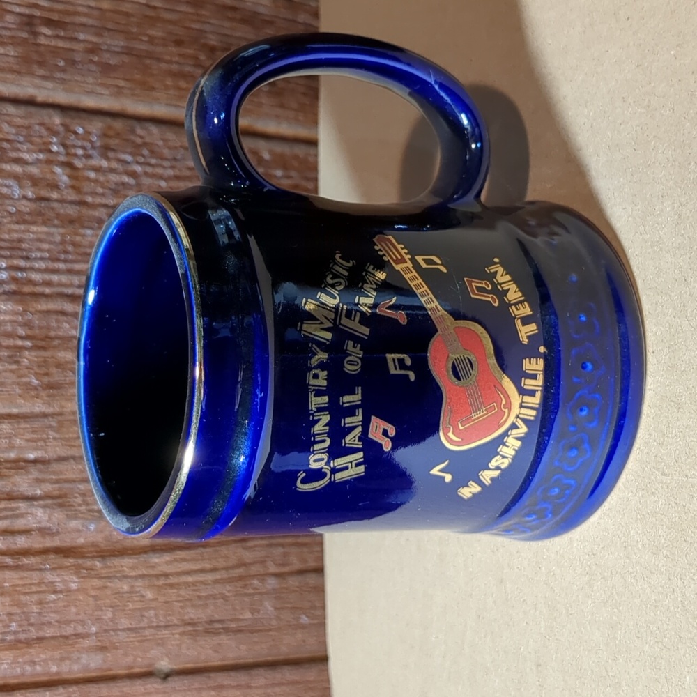 Vintage coffee mug Country Music Hall of Fame Nashville guitar cobalt blue color